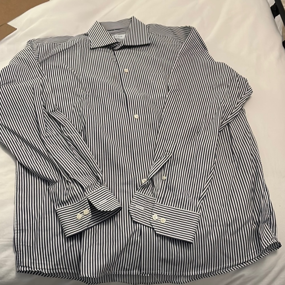 Eton Blue and White Dress Shirt Classic Striped Design
